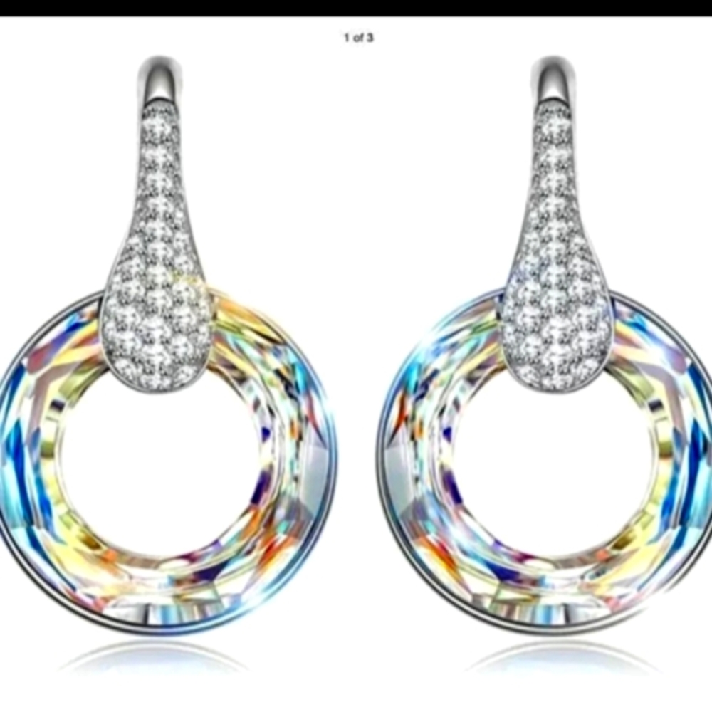 STERLING SWAROVSKI CRYSTAL / WHITE TOPAZ DANGLE EARRINGS 1 IN